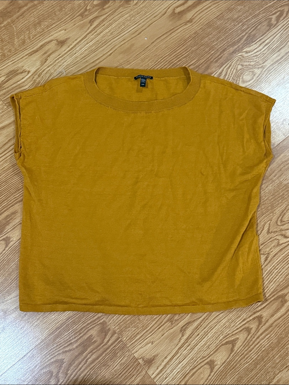 Eileen Fisher Mustard Yellow Crew Neck Short-Sleeve Sweater